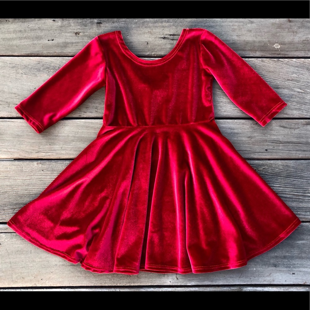 Red Velvet Twirly Dresses, handmade by Fi and Me